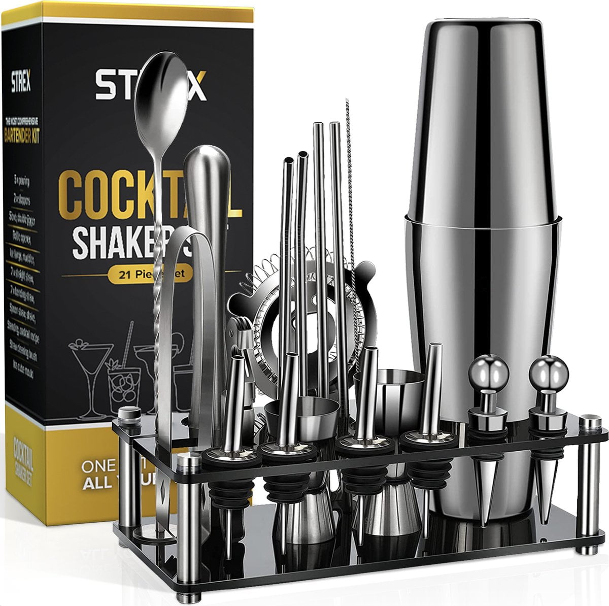 Top 10 cocktailset - Strex Cocktail Set Zilver RVS 21 Delig